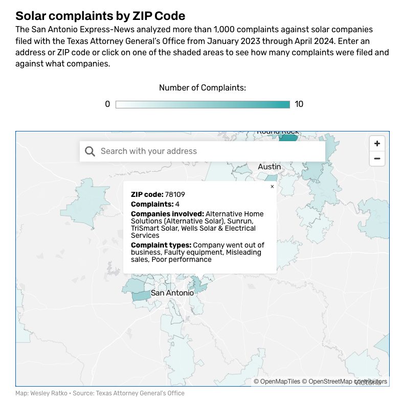 Solar complaints map